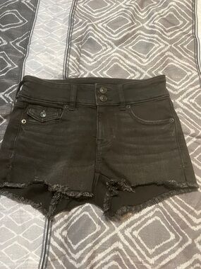 American Eagle Outfitters Black Distressed High-Rise Jean Shorts